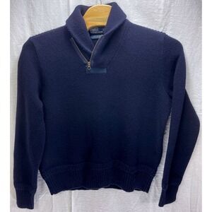 Vintage Polo Ralph Lauren Mens XL Blue 1/4 Zip Lambswool Sweater Pullover Knit